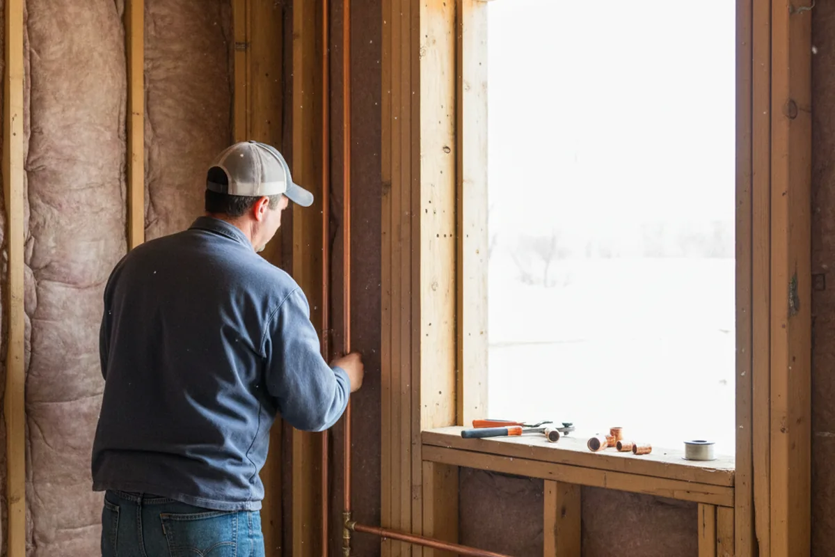 Licensed plumber running new copper supply lines in a Reynolds home